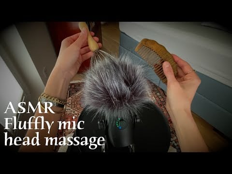 ASMR 🌙 Head massage for mic - Fluffy mic, scalp massager, wooden comb (no talking)