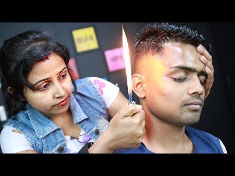 Really She Is Fire | Barber Girl Using Fire For Ear Massage With ASMR Vibes | Barber Girl Chaitali