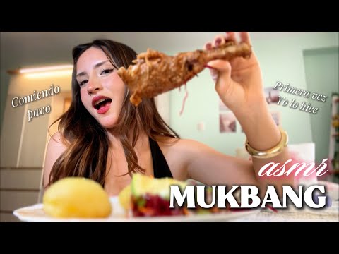 ASMR MUKBANG COMIENDO PAVO 👅 Cena Recalentado 😅 Mi primera vez cocinando 