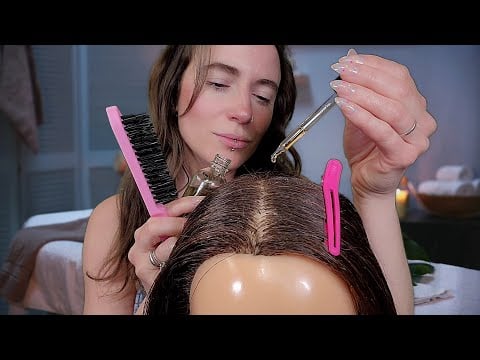 ASMR - Scalp Treatment For Hair Growth (Brushing, Oil Treatment, Wash & More)