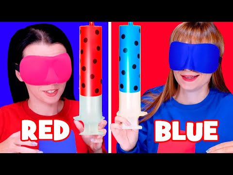 ASMR Full Video Red and Blue Candy Race Mukbang