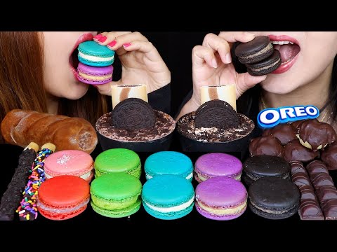 ASMR RAINBOW MACARONS, GIANT OREO + SPRINKLE POCKY, KINDER BUENO, MOUSSE CAKE, FERRERO CREAM PUFF 먹방