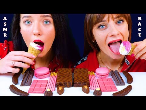 ASMR CHOCOLATE DESSERT RACE EATING CHOCOLATE ICE CREAM, MACARON, POCKY  먹방 | LiLiBu ASMR