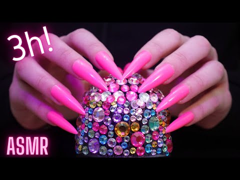 Asmr Mic Scratching - Brain Scratching & Tapping with Rhinestones & Long Nails -No Talking for Sleep