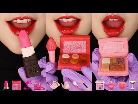 10MINUTES EMOJI EATING ASMR FOR SLEEP, ICE, EDIBLE COSMETICS, PINK FOOD ASMR 💗