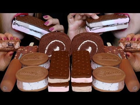 ASMR CHOCOLATE ROLL CAKES, NEAPOLITAN ICE CREAM SANDWICHES, NOUGAT ICE CREAM BAR, OREO ICE CREAM 먹방