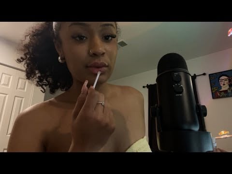 asmr lipgloss application + soft mouth sounds