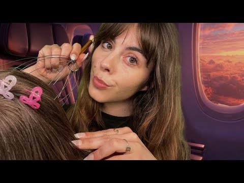 ASMR ✈️ Girl On The Plane Plays With Your Hair (scalp massage, hairbrushing, hair clipping) 🎀