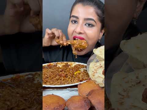 ASMR Eating Spicy Chicken Curry,Cream Spaghetti,Noodles,Rice,Leg Piece Big Bites ASMR Eating Mukbang