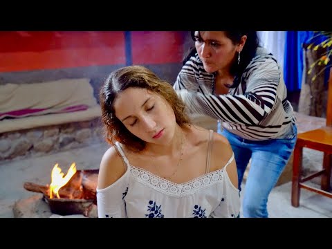 Doña Esperanza in relaxing limpia espiritual (spiritual cleansing) & ASMR massage, soft fire sounds