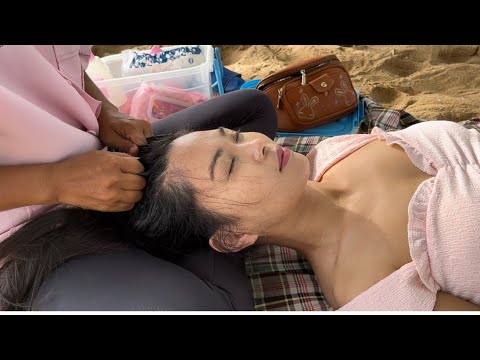 Headache Healing Massage with sounds of sea waves / head neck shoulder massage deep sleep ASMR