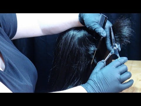ASMR Real Haircut Roleplay (Hair Brushing, Whisper, Gloves, Scissors, Spray, Gossip, Hair Play)