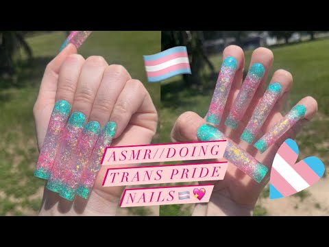 ASMR// doing Trans Pride Nails🏳️‍⚧️💖
