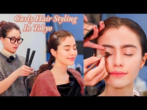 Easy & Unique Hairstyle for CURLY Hair. Japanese Natural Makeup (ASMR, Soft Spoken)