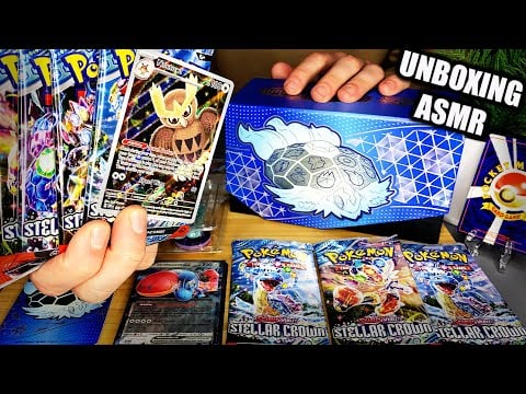 [ASMR] 👑Stellar Crown Elite Trainer Box Unboxing & Review👑 | Pokémon Card ASMR, Tapping, Whispering