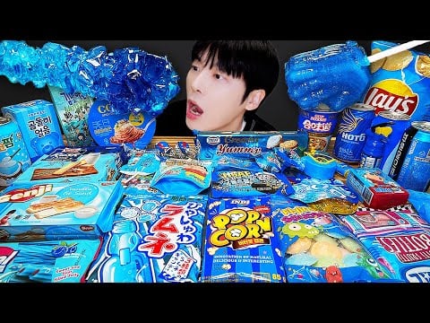 ASMR MUKBANG | 편의점 블루 디저트 아이스크림 먹방 불닭 소다맛 & BLUE DESSERT HONEY JELLY CANDY
