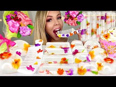 ASMR EDIBLE FLOWERS, RAINDROP CAKE, EDIBLE FLOWER BOUQUET MUKBANG 먹방 HUNNIBEE ASMR 꿀벌