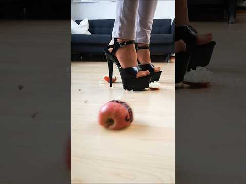 Apple crush challenge but my style #legs #foot #shorts #shoes #asmr #heels #socks