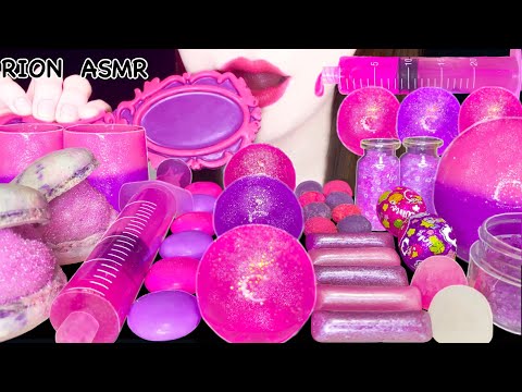 【ASMR】【咀嚼音 】PINK PURPLE DESSERTS ピンクと紫色のデザート EDIBLE CUP MUKBANG 먹방 食べる音 EATING SOUNDS NO TALKING