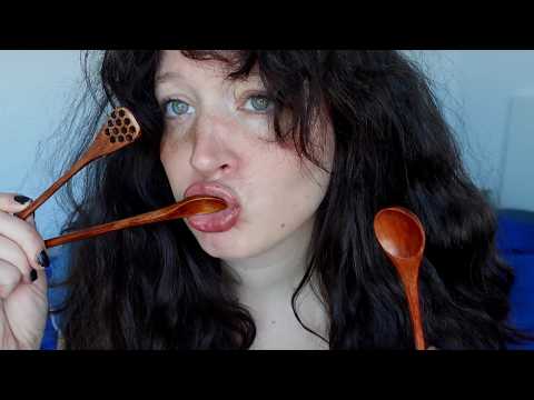 nothing but wooden spoon sounds ASMR (no talking, intense mouth sounds)