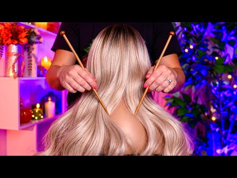 ASMR Satisfying Hair Parting & Hair Placing😴 | Hair Brushing, Back Tracing & Wooden Sticks