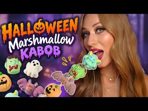 ASMR Mukbang | The CUTEST Halloween Marshmallow Kabob! 🍡👻