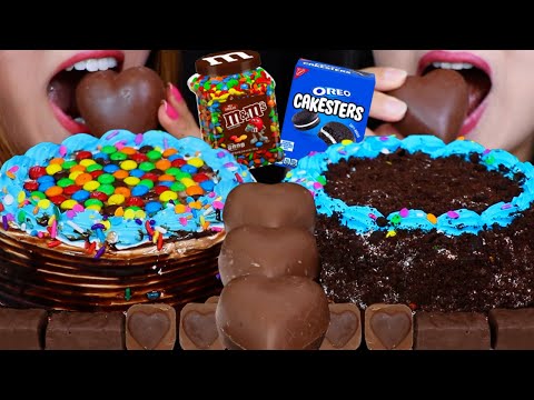 ASMR EATING CHOCOLATE M&M'S + OREO ICE CREAM CAKES 아이스크림 케이크 리얼사운드 먹방 ケーキ केक  *BIG BITES*