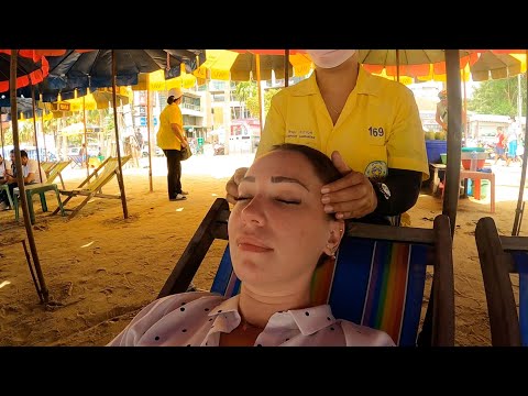 Masaje callejero de cabeza en una playa de Tailandia (Pattaya) 💆🏼‍♀️  *ASMR relajante*