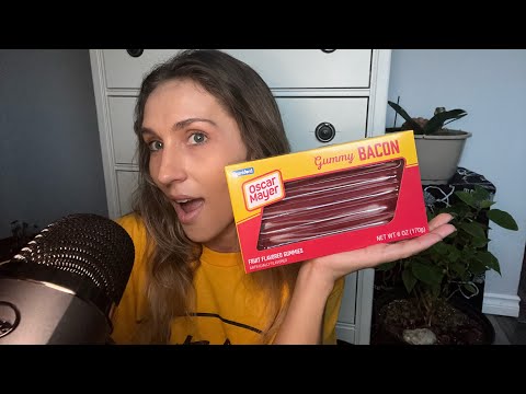 ASMR Eating BACON Candy!? 🥓 #asmr #yawns #yawningvideo #mukbang