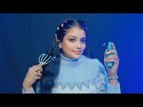 ASMR Relaxing Hair Playing With My Hair. (Hair style, Scalp Massage, Brushing, Spray, Oiling) 💆‍♀️