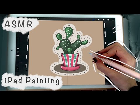 ASMR -🖌 Painting in Procreate 🌵- iPad Writing Sounds - Close Whispers - Pencil Sounds