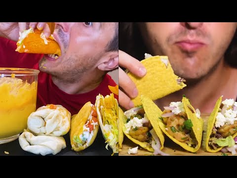 CHEESE SAUCE TACO BELL VS. HOMEMADE TACOS EATING SOUNDS * asmr mukbang no talking *