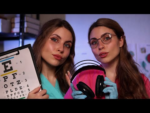 ASMR Hearing Test(Beep Test,Tuning Fork) & Eye Exam(Vision Tests) *2 Medical Roleplays by 2 Doctors