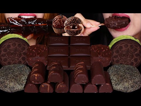 ASMR ONLY DARK CHOCOLATE DESSERTS! MINI DOVE ICE CREAM BAR, DAIFUKU MOCHI, FERRERO, OREO ICE CREAM먹방