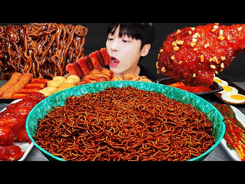 ASMR MUKBANG 직접 만든 양념 치킨먹방! 튀김만두 짜파게티 레시피 & 먹방 FRIED CHICKEN AND BLACK BEAN NOODLES EATING SOUND!