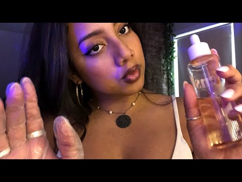 ASMR face oil massage with gloves🧤✨🤍