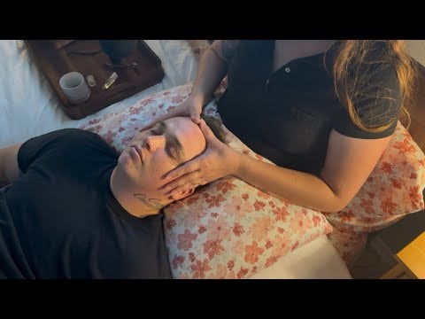 Real Person ASMR Soft Spoken Facial Massage (he falls asleep)