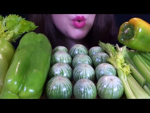 HEALTHY EATING ASMR Raw Veggie Platter [Thai Eggplant, Peppers, Celery] EXTREMELY CRUNCHY SOUNDS!