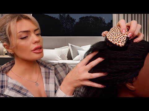 ASMR scratching your scalp & massaging your head after your braids removal 💜 (hair play roleplay)