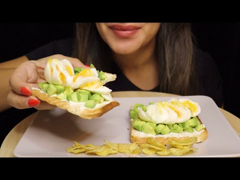 ASMR EGGS AVOCADO CREAM CHEESE TOAST MUKBANG no talking CREMA ASMR #asmr #mukbang #toast #eggs #food