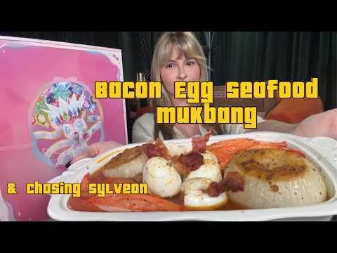 ONION Seafood Boil Mukbang 🧅🦀 + Chinese Exclusive Sylveon Pokémon Box! 🎀