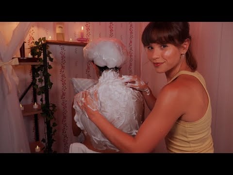ASMR Aplicado com Arrepios REAIS | Massagem Suave, Arranhando as Costas e Cabelos, Espuma e Babosa 🍃