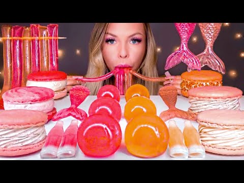 ASMR PINK & PEACH* BUTTERCREAM MACARON, STRAWBERRY CHEESECAKE, MERMAID TAILS, ROOIBOS TEA MUKBANG 먹방