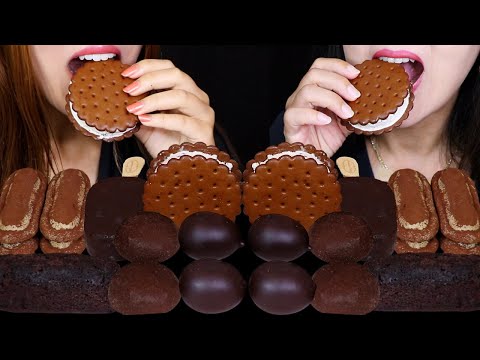 ASMR DARK CHOCOLATE EGG CAKES, MOCHI, MINI CHOCOLATE MOUSSE CAKES, CHOCOLATE TRUFFLE ICE CREAM 먹방