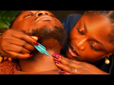 Asmr ✨Relaxing pimple pop, intense long nails beard scratching, combing and oiling with gum cracking