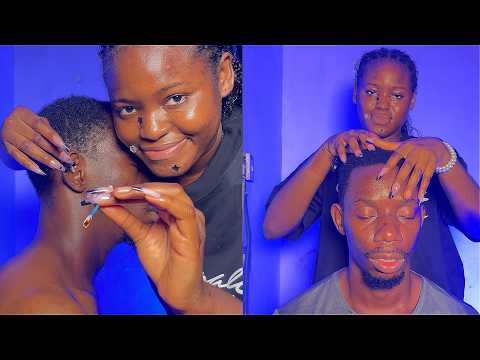 Asmr Face Wash ,Ear Cleaning and wax removal , Long Nails Head scratch and Back Massage