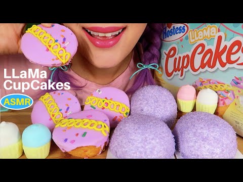 ASMR HOSTESS LLaMa CUPCAKES, SNO BALLS EATING SOUND MUKBANG|호스티스 스낵 한정판 "라마 컵케익" |CURIE.ASMR