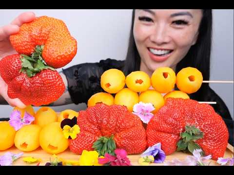 GIANT STRAWBERRY + MANGO PLUM (ASMR EATING SOUNDS) NO TALKING | SAS-ASMR