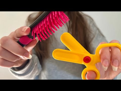 ASMR Cutting + styling your hair using toy equipment | hair straightening | hair brushing