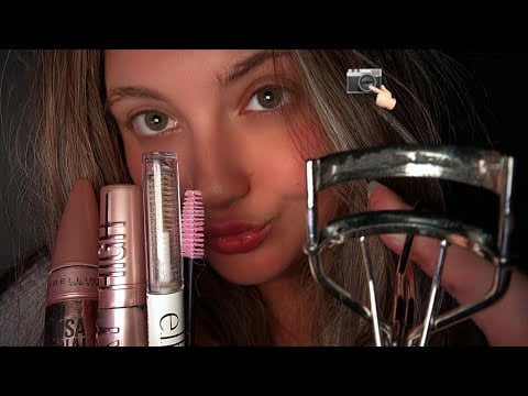 intense camera touching asmr~doing your brows+mascara/mouth sounds/word rep/inaudible whispers+more!